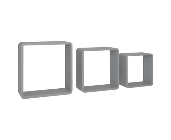 Rafturi cub de perete, 3 buc., gri, mdf, 3 image