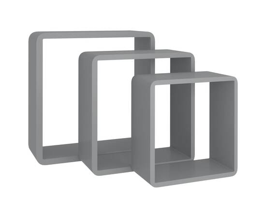 Rafturi cub de perete, 3 buc., gri, mdf, 4 image