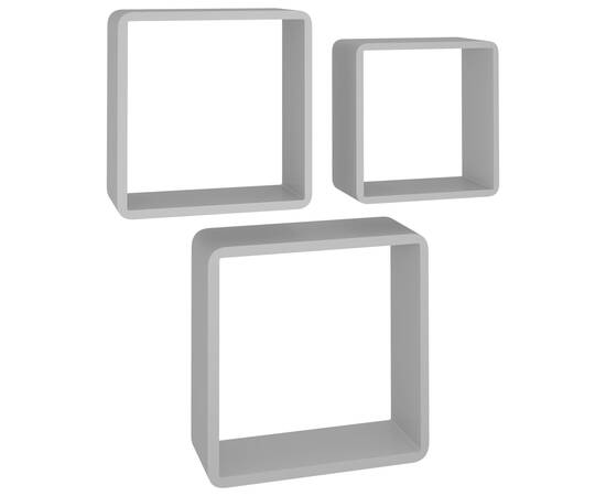 Rafturi cub de perete, 3 buc., gri, mdf, 2 image