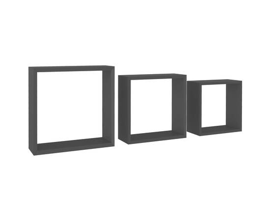 Rafturi cub de perete, 3 buc., negru, mdf, 2 image