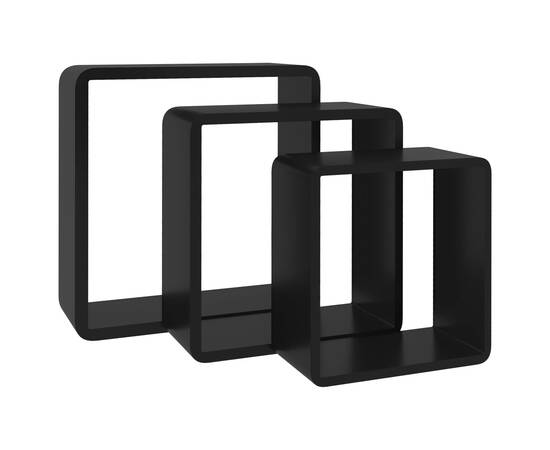 Rafturi de perete cub, 3 buc., negru, mdf, 4 image