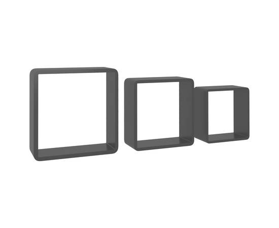 Rafturi de perete cub, 3 buc., negru, mdf, 3 image