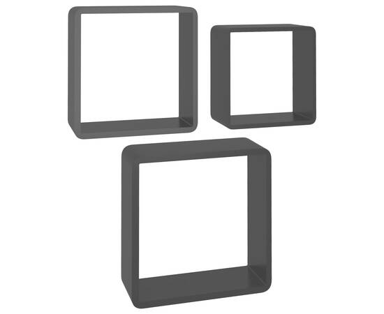 Rafturi de perete cub, 3 buc., negru, mdf, 2 image