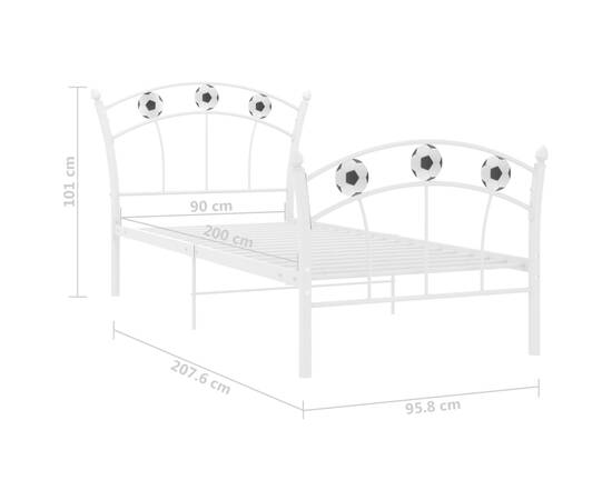 Cadru de pat, cu model de fotbal, alb, 90 x 200 cm, metal, 6 image