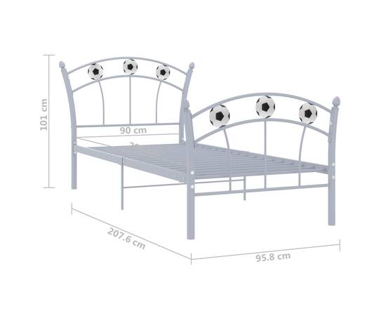 Cadru de pat, cu model de fotbal, gri, 90 x 200 cm, metal, 6 image