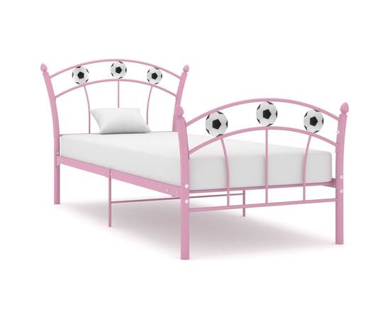 Cadru de pat, cu model de fotbal, roz, 90 x 200 cm, metal