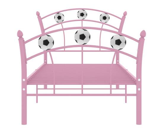 Cadru de pat, cu model de fotbal, roz, 90 x 200 cm, metal, 3 image