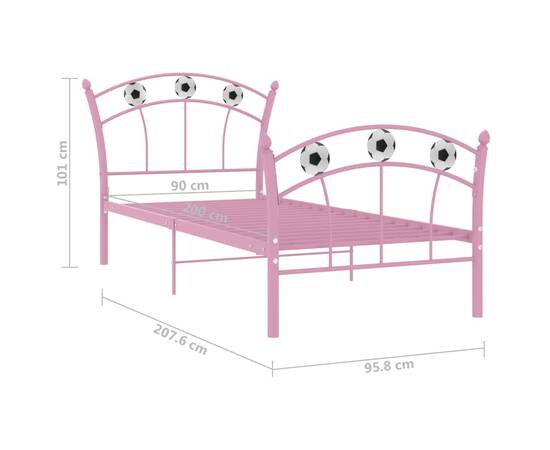 Cadru de pat, cu model de fotbal, roz, 90 x 200 cm, metal, 6 image