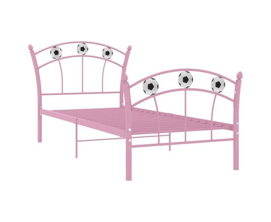 Cadru de pat, cu model de fotbal, roz, 90 x 200 cm, metal, 2 image