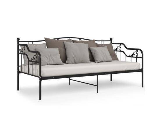 Cadru de pat canapea, negru, 90x200 cm, metal, 3 image