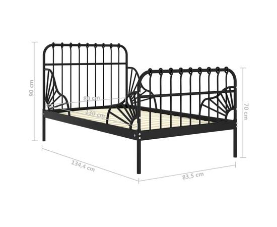 Cadru de pat extensibil, negru, 80x130/200 cm, metal, 7 image