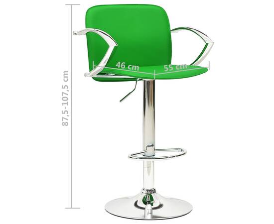 Scaune de bar , 2 buc., verde, piele ecologică, 9 image