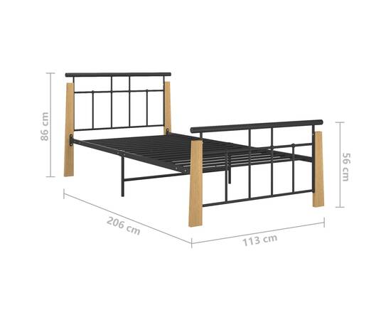Cadru de pat, 100x200 cm, metal și lemn masiv stejar, 7 image