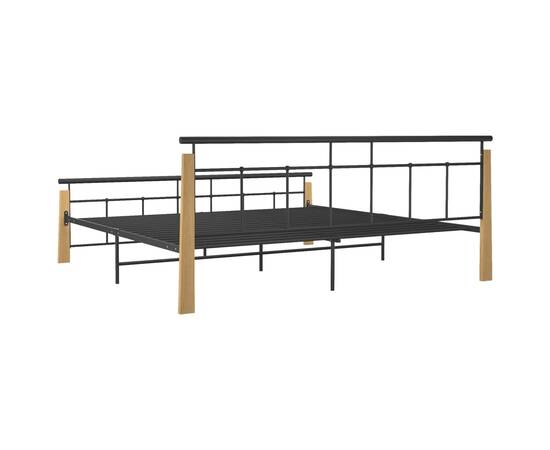 Cadru de pat, 200x200 cm, metal și lemn masiv de stejar, 5 image