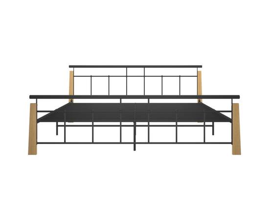 Cadru de pat, 200x200 cm, metal și lemn masiv de stejar, 3 image
