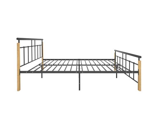 Cadru de pat, 200x200 cm, metal și lemn masiv de stejar, 4 image