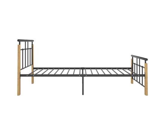 Cadru de pat, 90x200 cm, metal și lemn masiv de stejar, 4 image