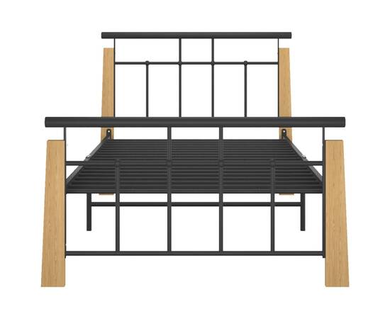 Cadru de pat, 90x200 cm, metal și lemn masiv de stejar, 3 image