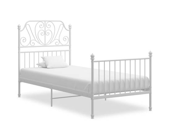 Cadru de pat, alb, 100x200 cm, metal și placaj