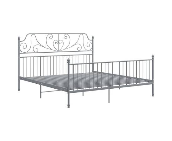 Cadru de pat, gri, 200x200 cm, metal și placaj, 2 image