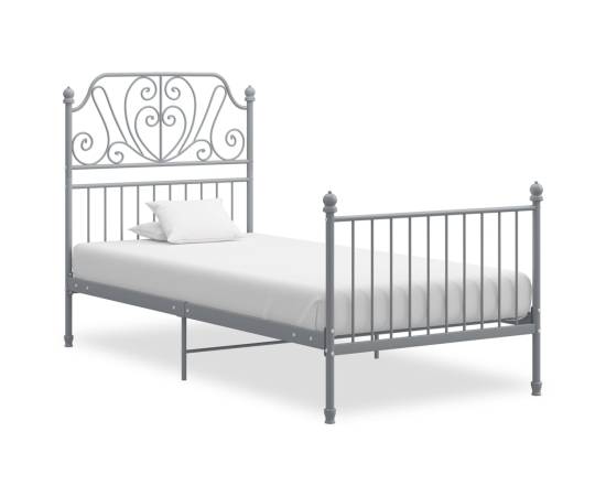 Cadru de pat, gri, 90x200 cm, metal și placaj
