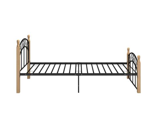 Cadru de pat, negru, 100x200 cm, metal și lemn masiv stejar, 4 image