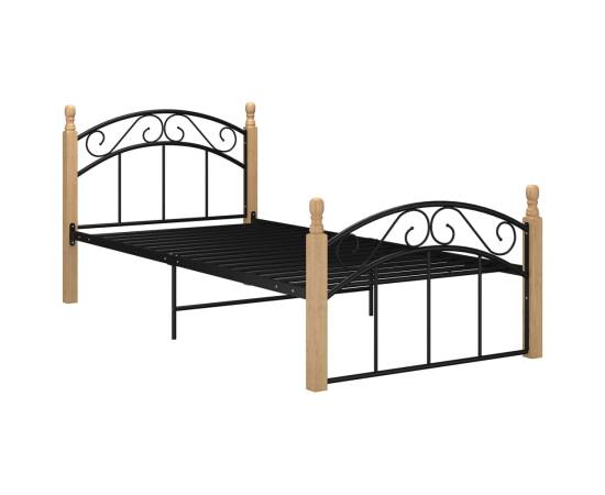 Cadru de pat, negru, 100x200 cm, metal și lemn masiv stejar, 2 image