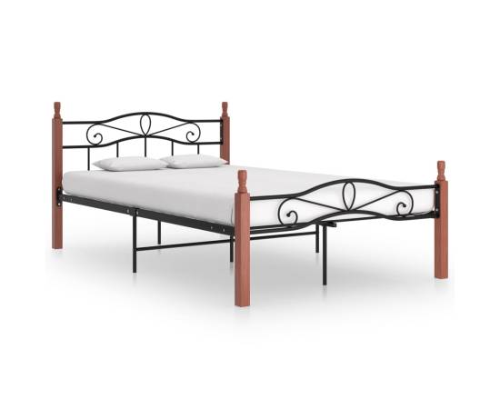 Cadru de pat, negru, 120x200 cm, metal și lemn masiv de stejar