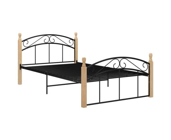 Cadru de pat, negru, 120x200 cm, metal și lemn masiv de stejar, 2 image