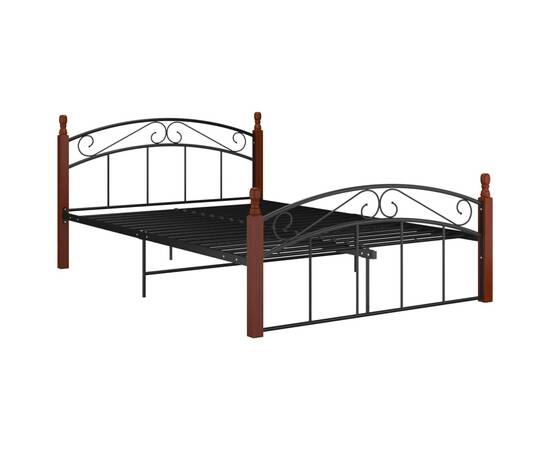 Cadru de pat, negru, 140x200 cm, metal și lemn masiv de stejar, 2 image