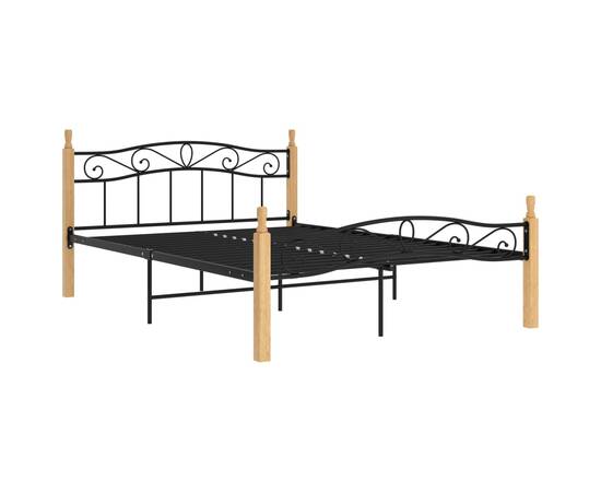 Cadru de pat, negru, 140x200 cm, metal și lemn masiv de stejar, 2 image