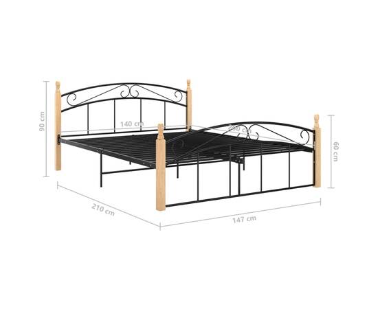 Cadru de pat, negru, 140x200 cm, metal și lemn masiv de stejar, 6 image