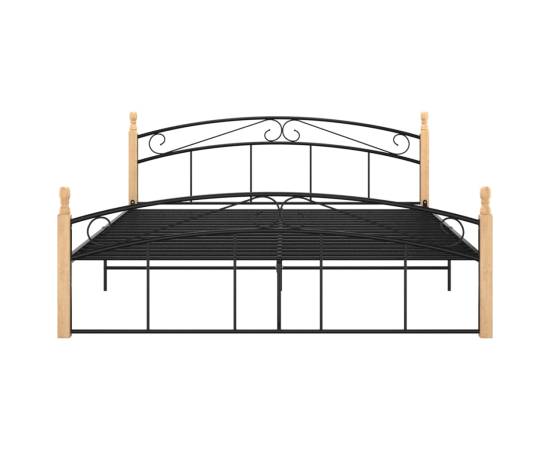 Cadru de pat, negru, 160x200 cm, metal și lemn masiv de stejar, 3 image