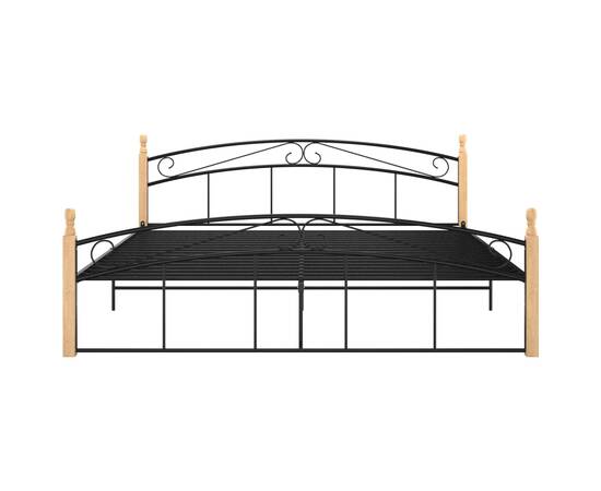 Cadru de pat, negru, 180x200 cm, metal și lemn masiv de stejar, 3 image