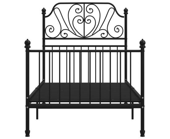 Cadru de pat, negru, 90x200 cm, metal și placaj, 3 image