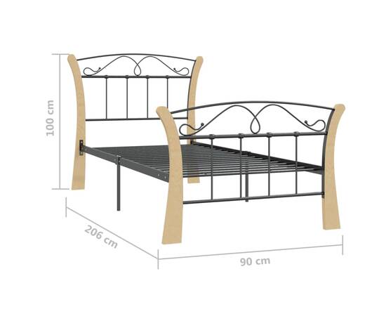 Cadru de pat, negru, 90x200 cm, metal, 7 image