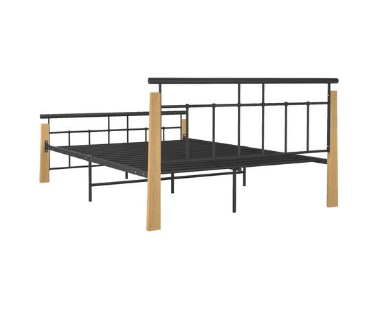 Cadru de pat,140x200 cm, metal și lemn masiv de stejar, 5 image