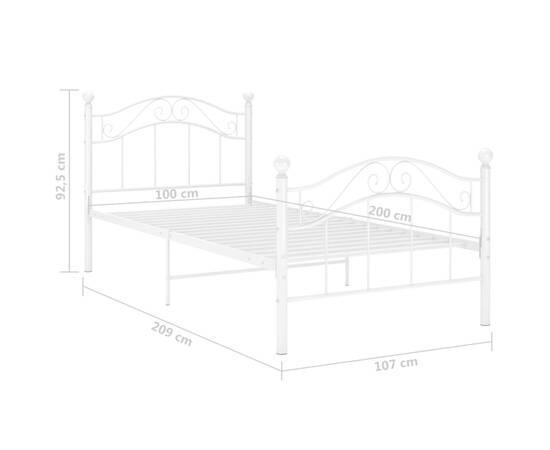 Cadru de pat, alb, 100x200 cm, metal, 8 image