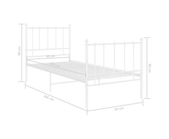 Cadru de pat, alb, 90x200 cm, metal, 6 image