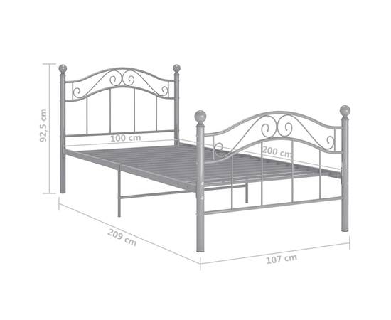 Cadru de pat, gri, 100x200 cm, metal, 8 image