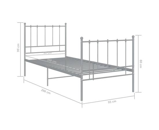 Cadru de pat, gri, 90x200 cm, metal, 6 image