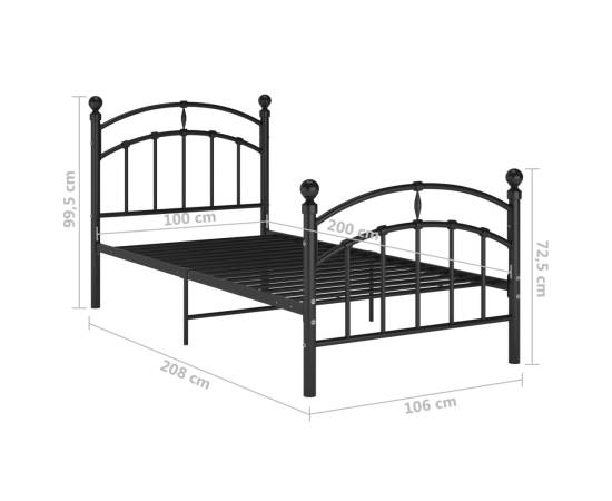 Cadru de pat, negru, 100x200 cm, metal, 7 image