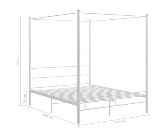 Cadru de pat cu baldachin, alb, 160x200 cm, metal, 6 image