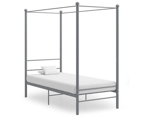 Cadru de pat cu baldachin, gri, 100x200 cm, metal