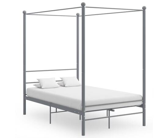 Cadru de pat cu baldachin, gri, 120x200 cm, metal