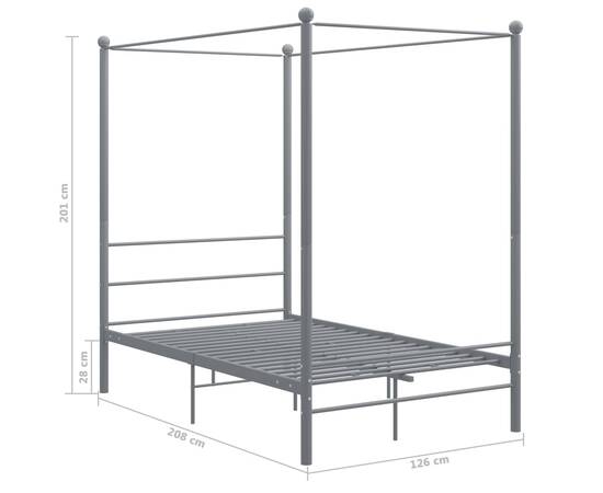 Cadru de pat cu baldachin, gri, 120x200 cm, metal, 6 image