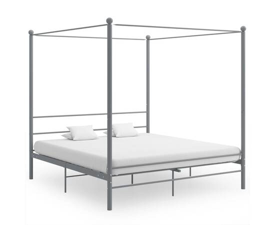 Cadru de pat cu baldachin, gri, 200x200 cm, metal