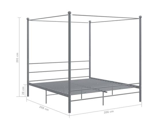 Cadru de pat cu baldachin, gri, 200x200 cm, metal, 6 image