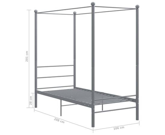 Cadru de pat cu baldachin, gri, 90x200 cm, metal, 6 image