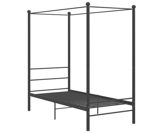 Cadru de pat cu baldachin, negru, 100x200 cm, metal, 2 image